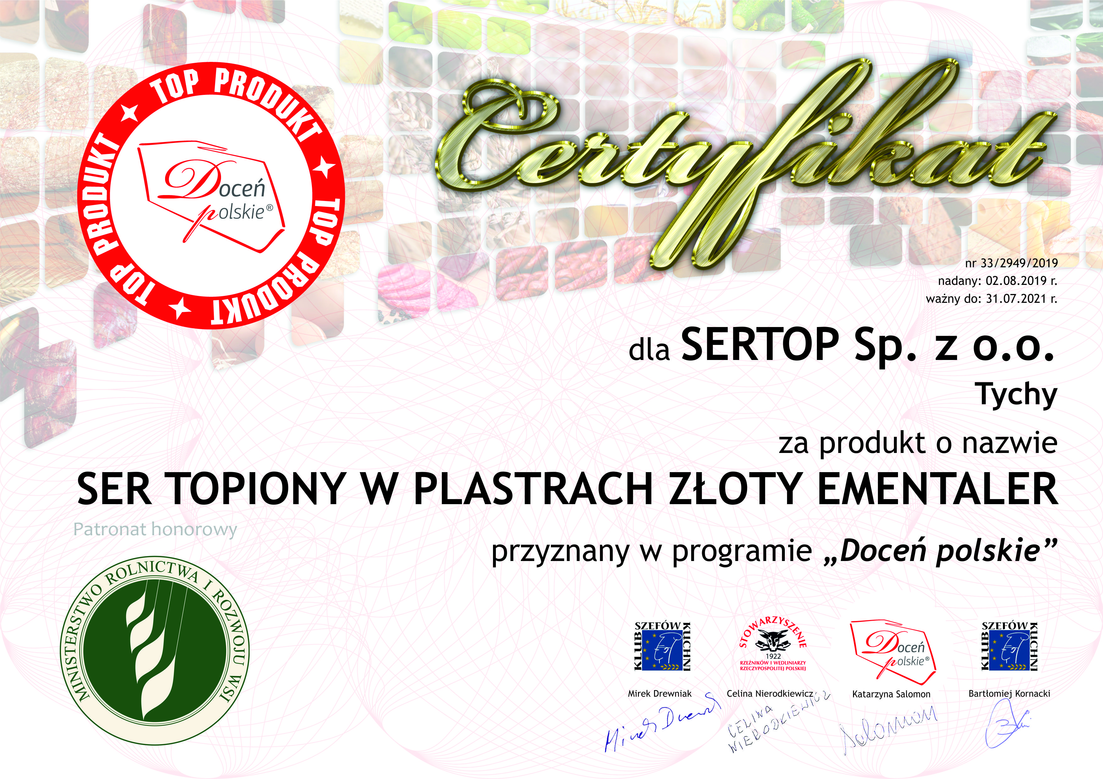 Sertop z certyfikatem Doceń Polskie